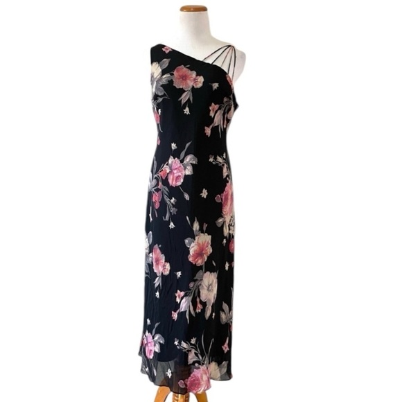 Vintage Asymmetrical One-Shoulder Midi Floral Dress - Picture 3 of 14